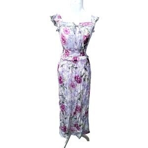 Mary & Bo Coquette fairycore Floral maxi dress sz M ruffled milkmaid lilac pink